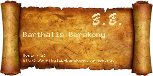 Barthalis Barakony névjegykártya